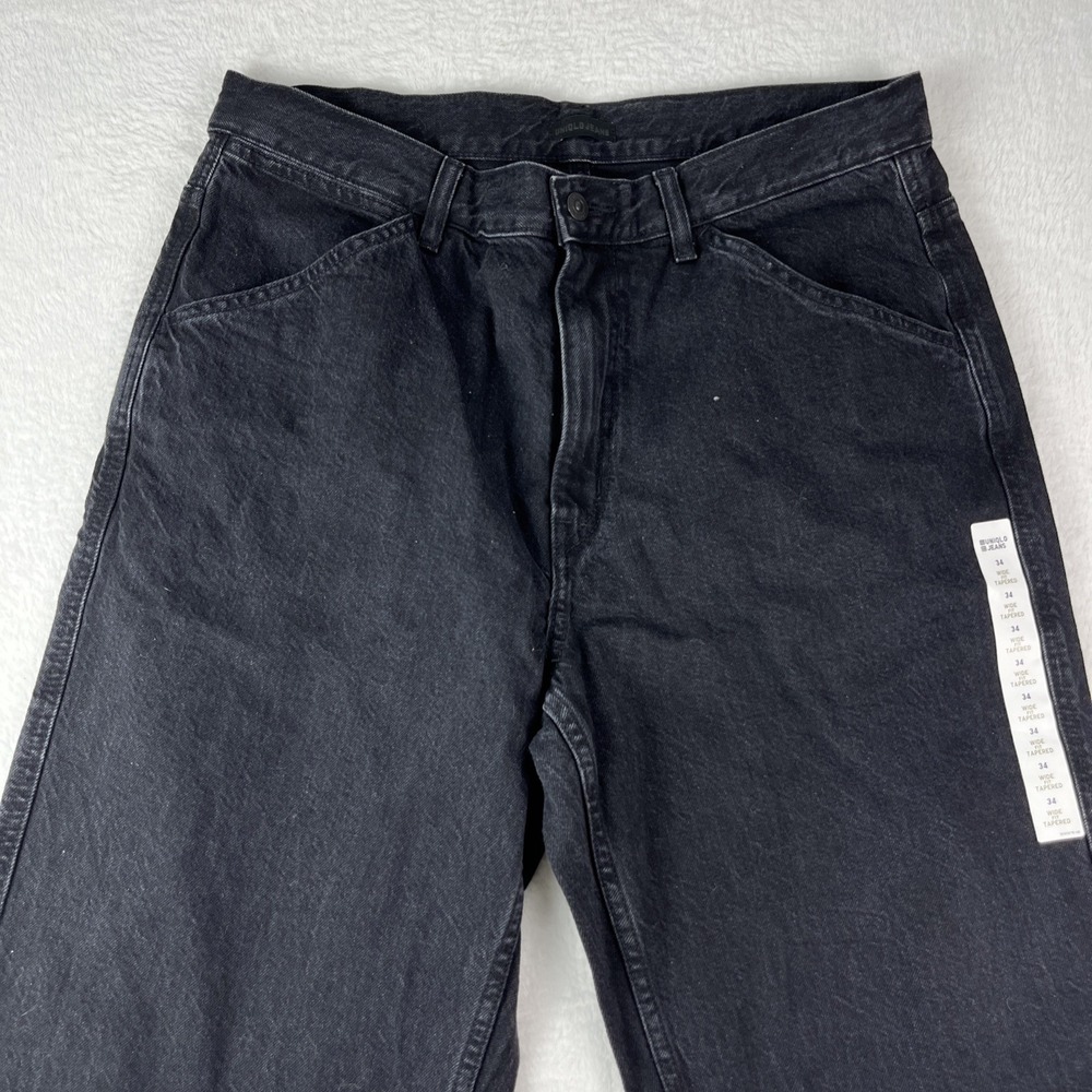 Uniqlo Jeans Mens 34 Black Denim Cotton Dark Wash Straight Leg Streetwear Casual